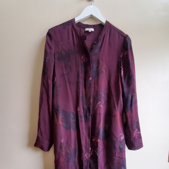 Aritzia Wilfred Silk Bossut Shirt Dress Burgandy Limited Edition in Floral XS - Picture 4 of 12